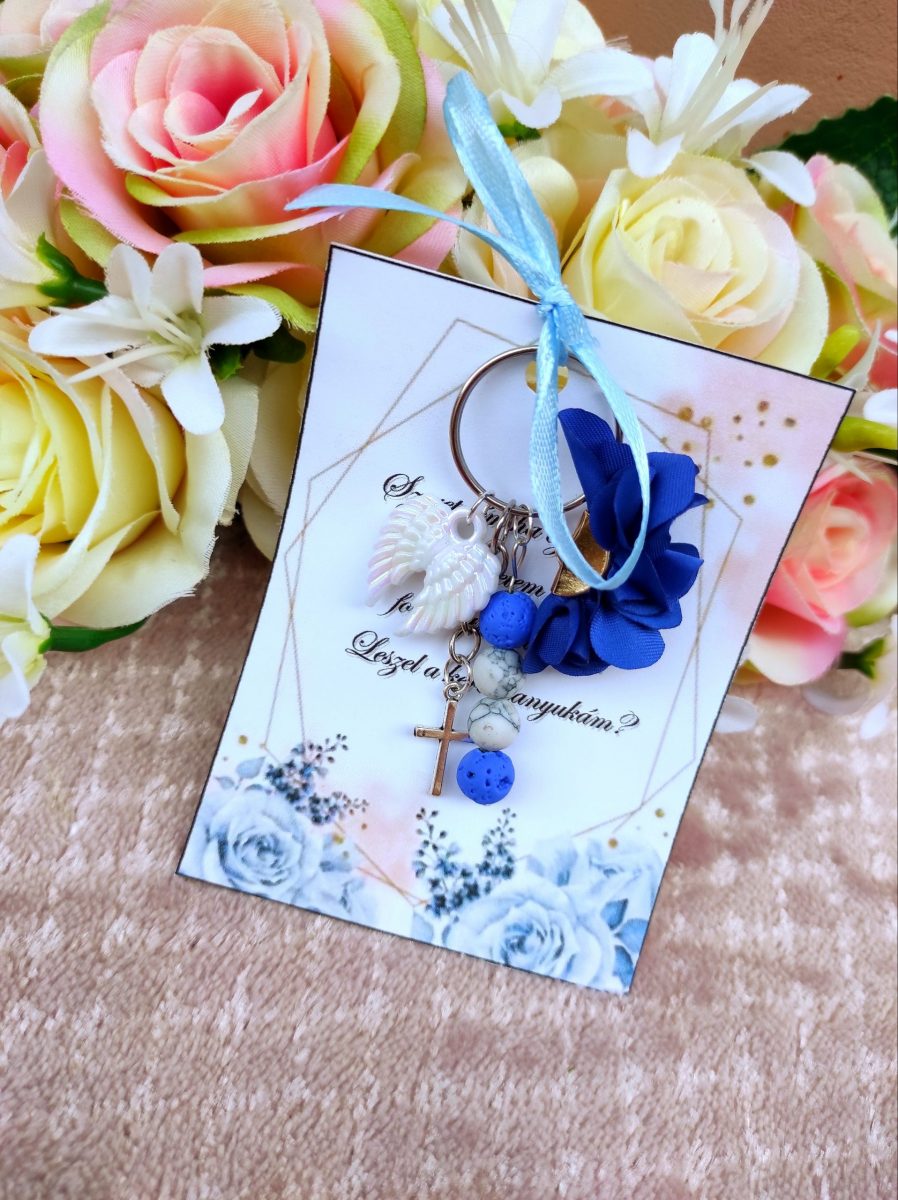 Keresztanya felkérő kék kulcstartó